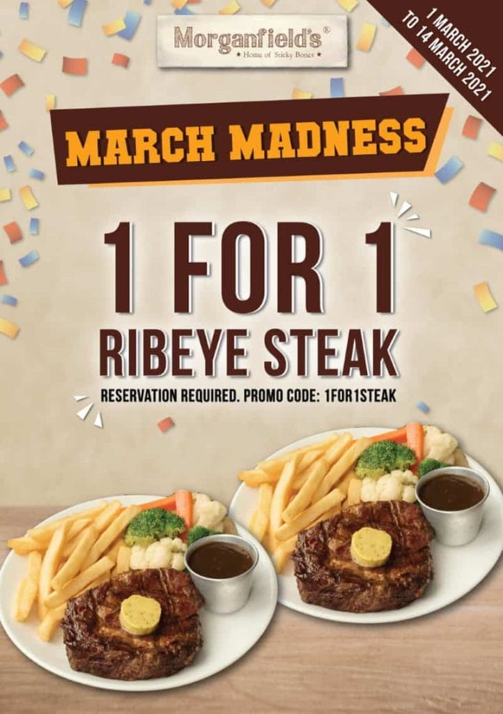 morganfield's 1-for-1 ribeye steak promo