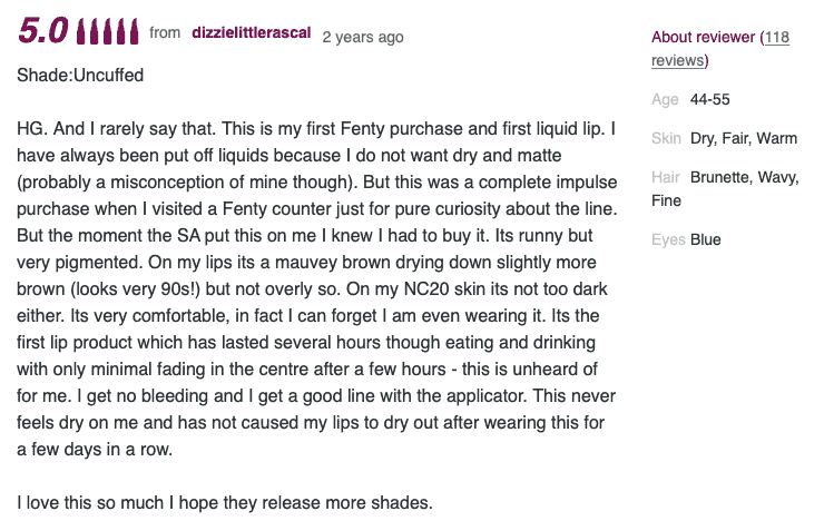Review for Fenty Beauty lip paint