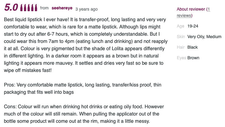 Review for Kat Von D Everlasting Liquid smudge-proof Lipstick