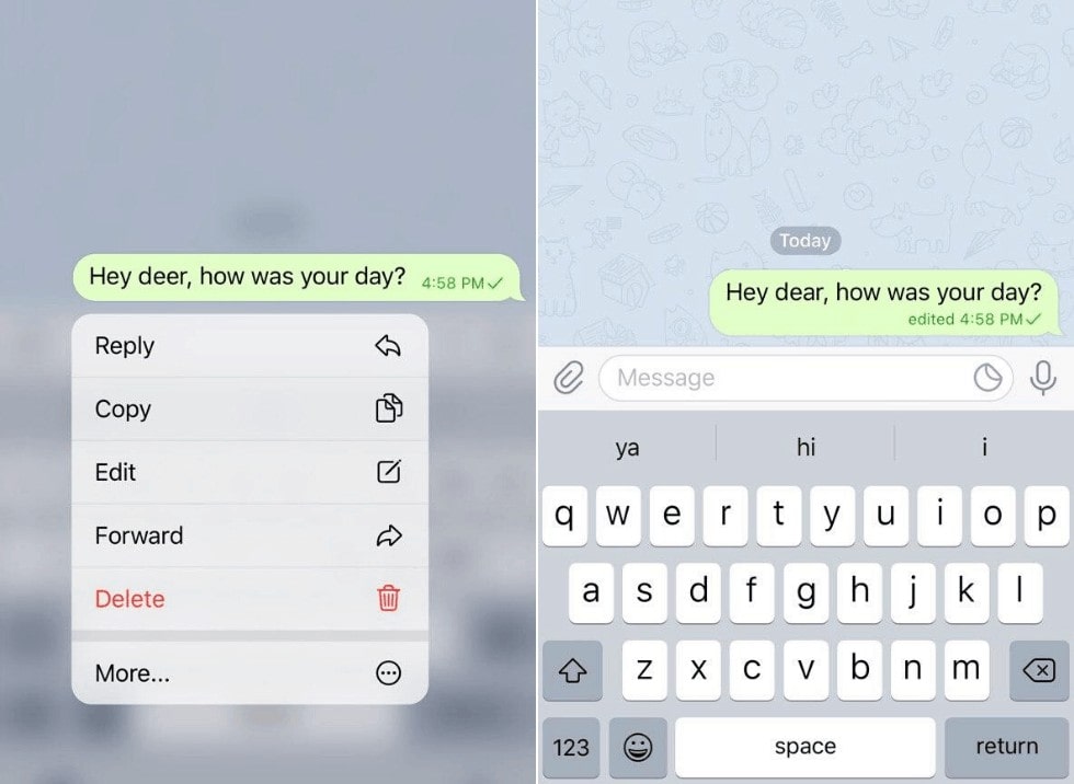Telegram hacks-editing sent message