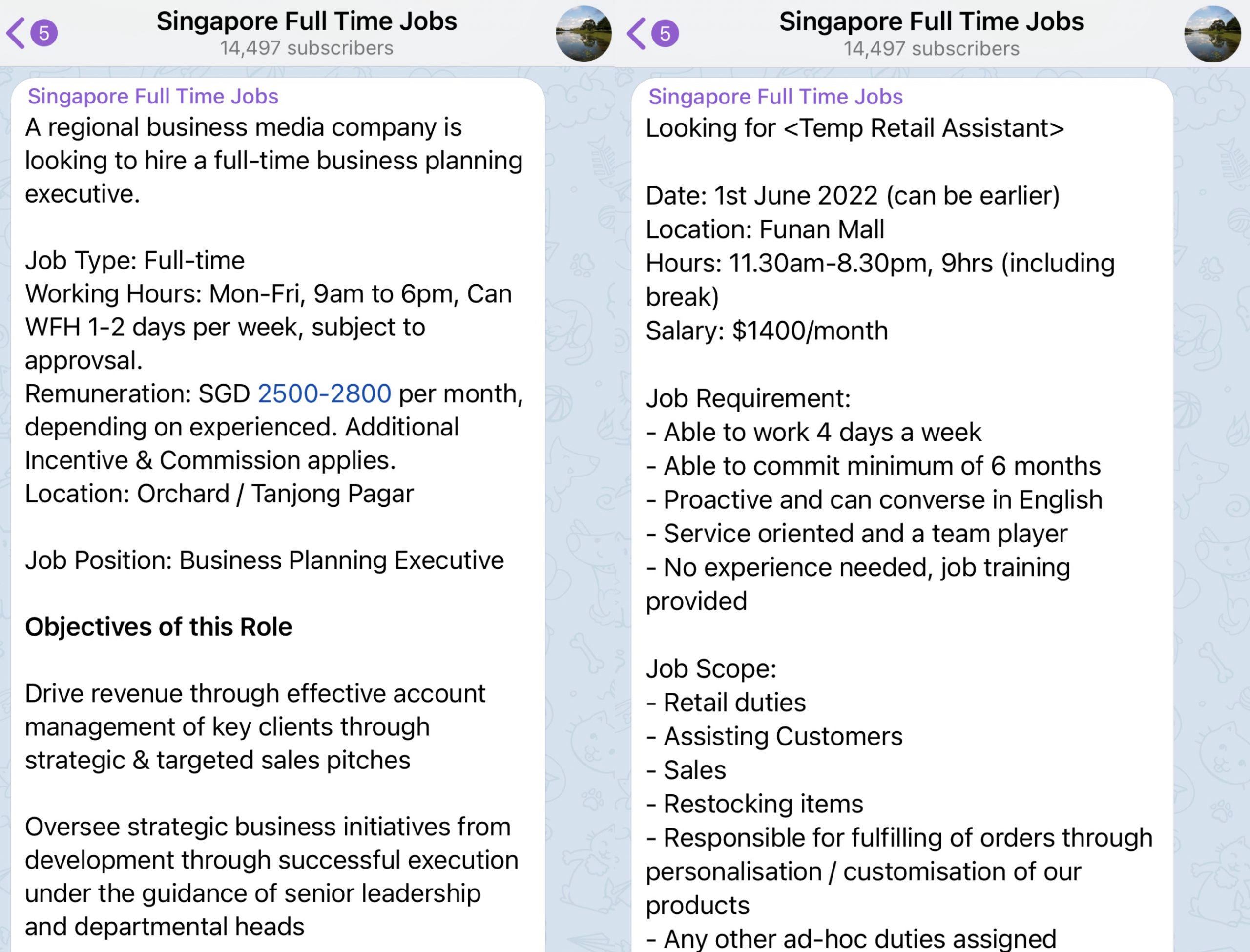 Singapore Telegram channels